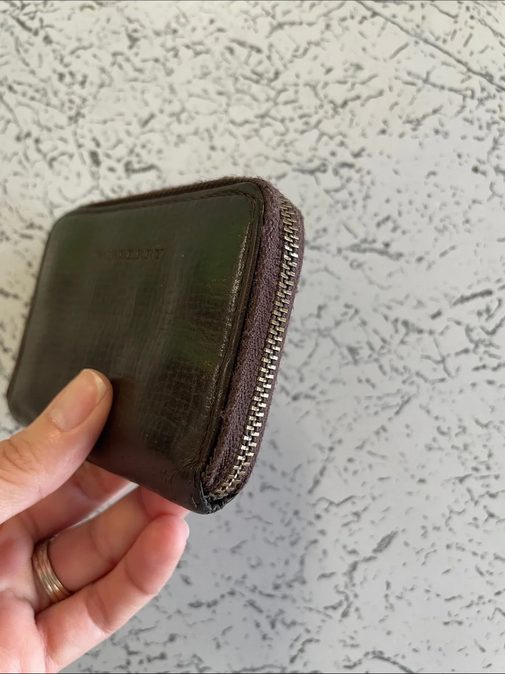 Burberry Dark Brown Textured Leather Zip-Around Wallet *Flawed*